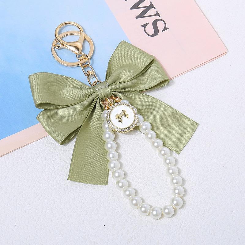 Bowknot Keychains Women's Pearl Chain Big Bow Tie Tote Hanging Ornament Bag Decorations DIY Headphone Case Accessories Kit Chain