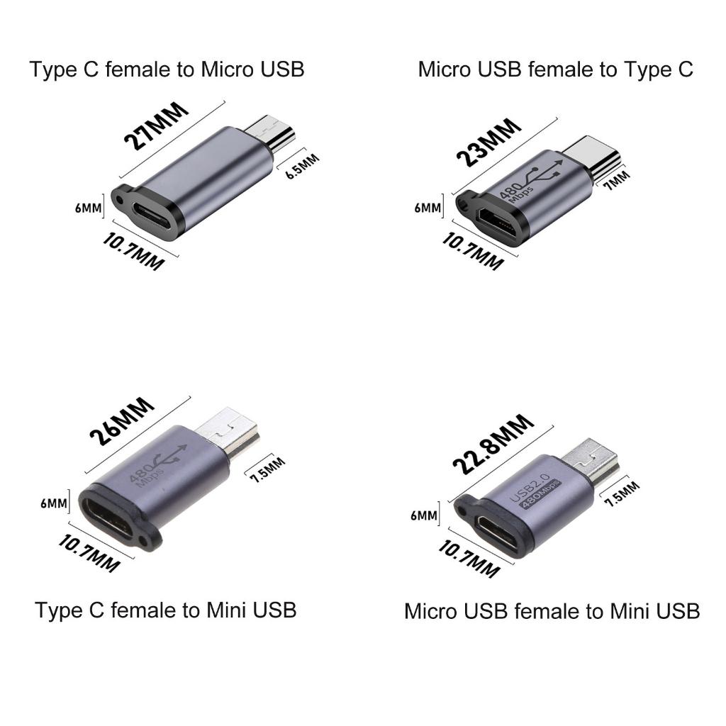 Адаптер-конвертер Type-C на Micro USB Mini USB 18 Вт с разъемом из алюминиевого сплава, 480 Мбит/с для цифровой камеры, GPS-приемника