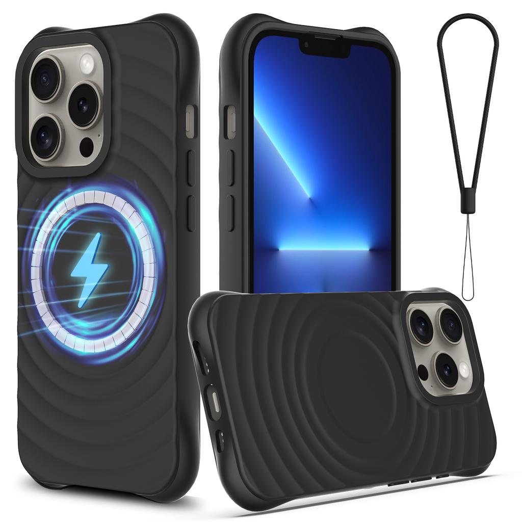 Для iPhone 13 Pro Max Магнитный чехол Текстурированный чехол из жидкого силикона для телефона с ремешком