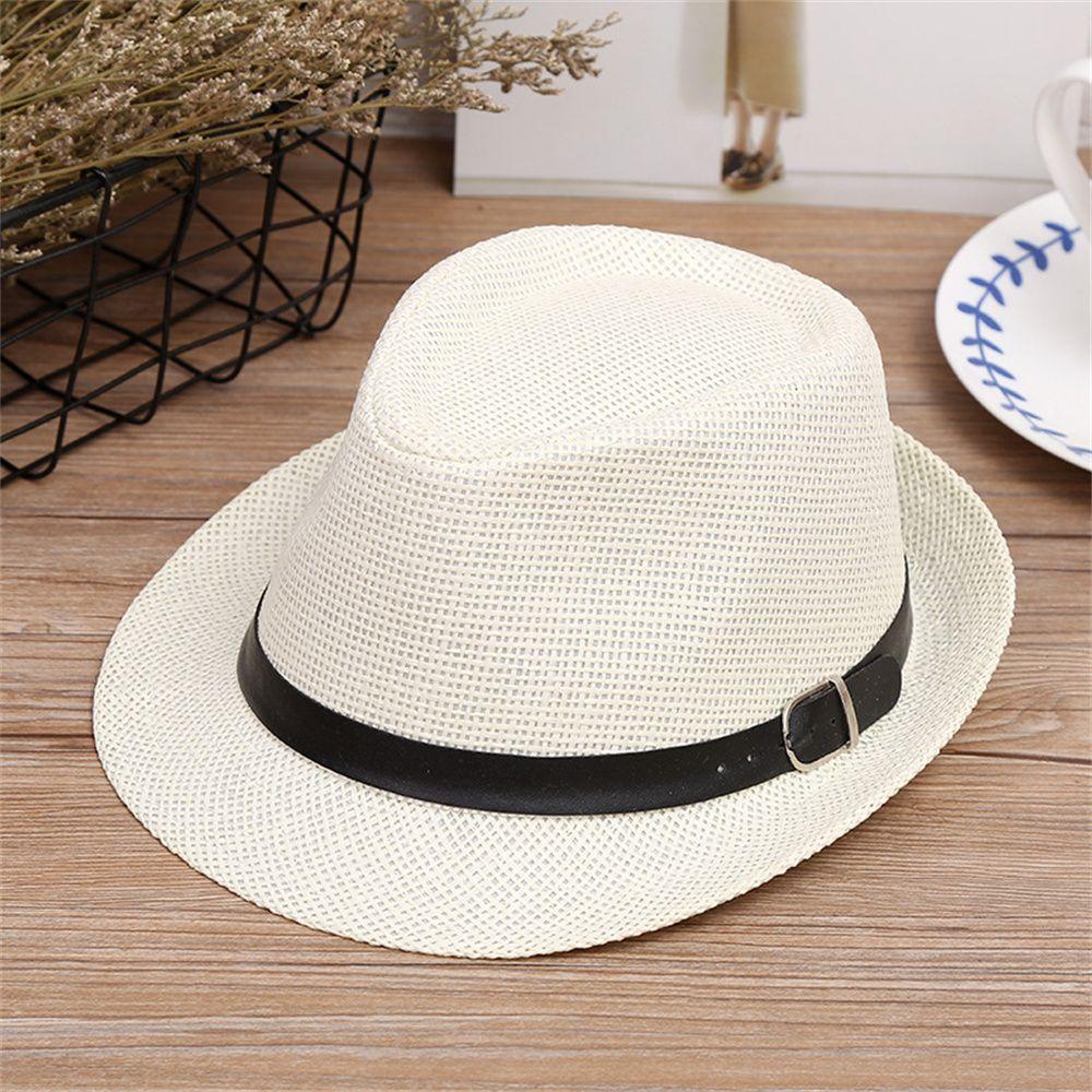Breathable Summer Beach Wide Brim Sun Hat Jazz Hat Straw Panama Cap Cowboy Fedora Hat