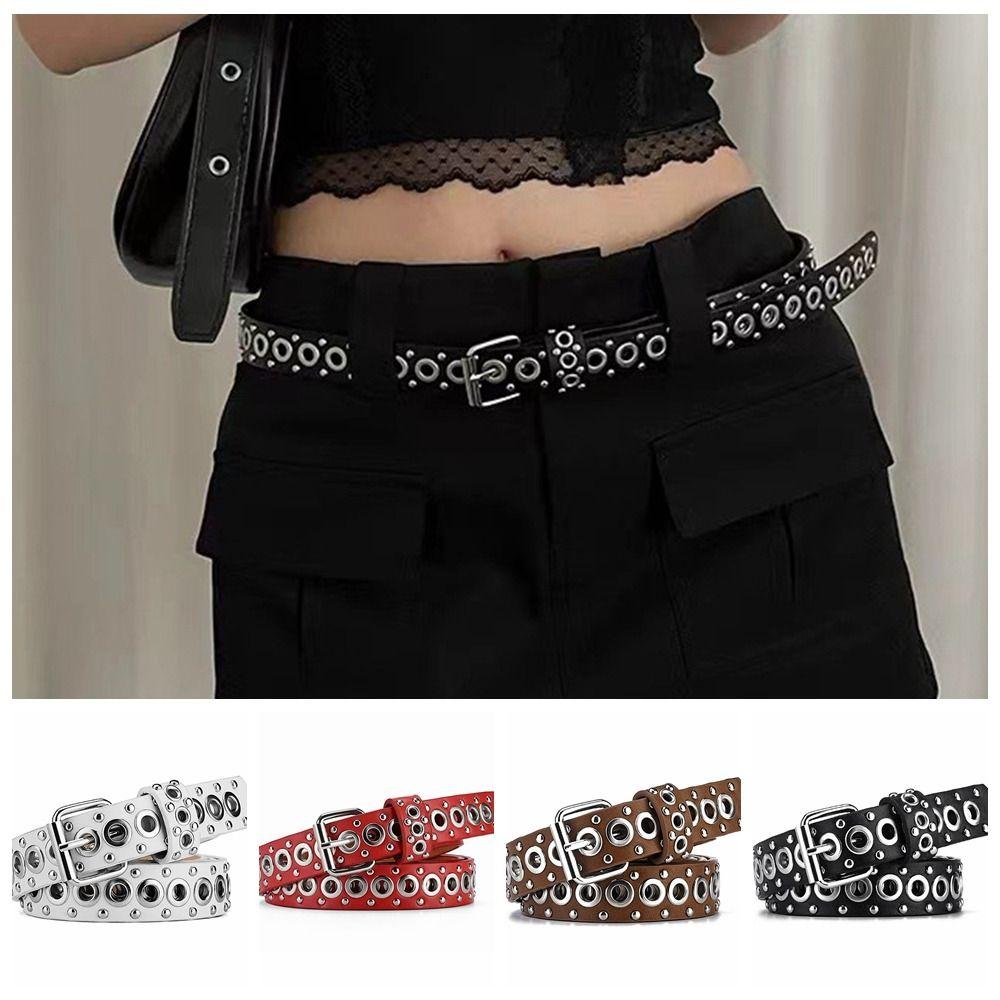 Y2K PU Leather Belt Adjustable Waist Belt Personality Rivet Waistband  Jeans