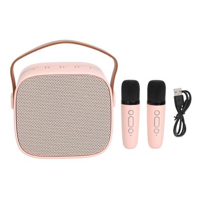 Мини Караоке Машина Мини Караоке Портативная Bluetooth Колонка с 2 Беспроводными Микрофонами для Детей Взрослых Розовая