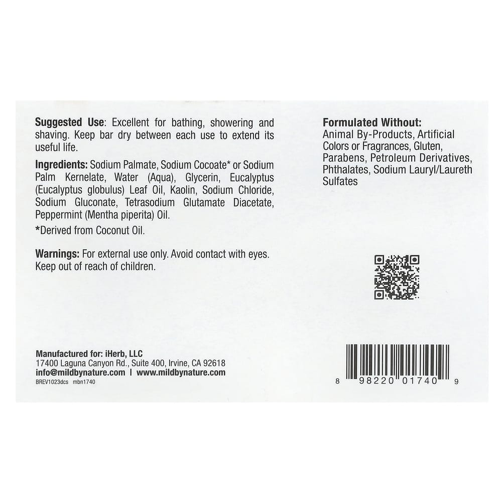 Мыло Mild By Nature с древней глиной, эвкалипт и мята, 141 г (5oz)