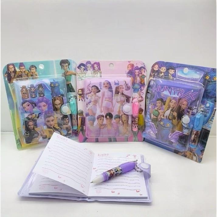 2026 new In Stock Hot KPOP Demon Hunters Notebook with Pen Set, Cartoon Student Stationery Journal Notebook for Fans Gift