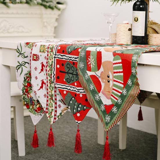 Pwichdn Рождественские украшения Трикотажная ткань Креативная красочная скатерть-бегун