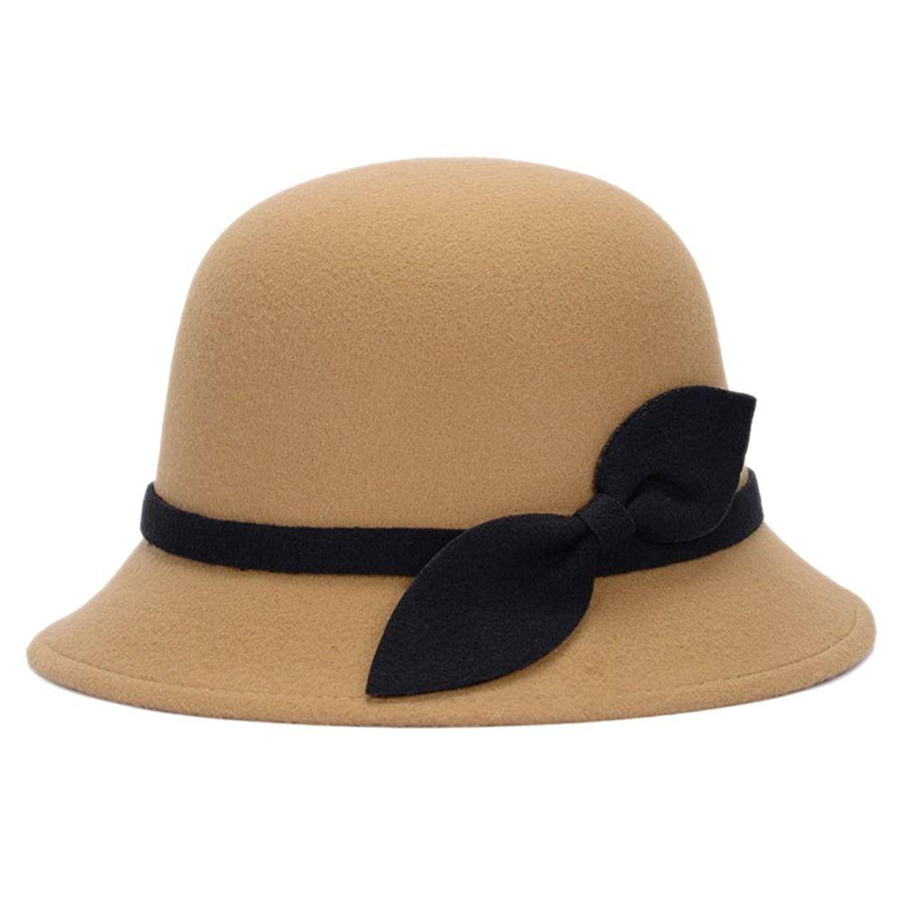 Винтажная шляпа с бантом из шерстяного фетра, повседневная шляпа-тазик, фетровая кепка, кепка-ведро, шляпы-котелки, купольная шляпа