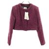 Неиспользованный ZARA KNIT Твидовый короткий жакет без воротника L фиолетово-розовый Женский Б/У