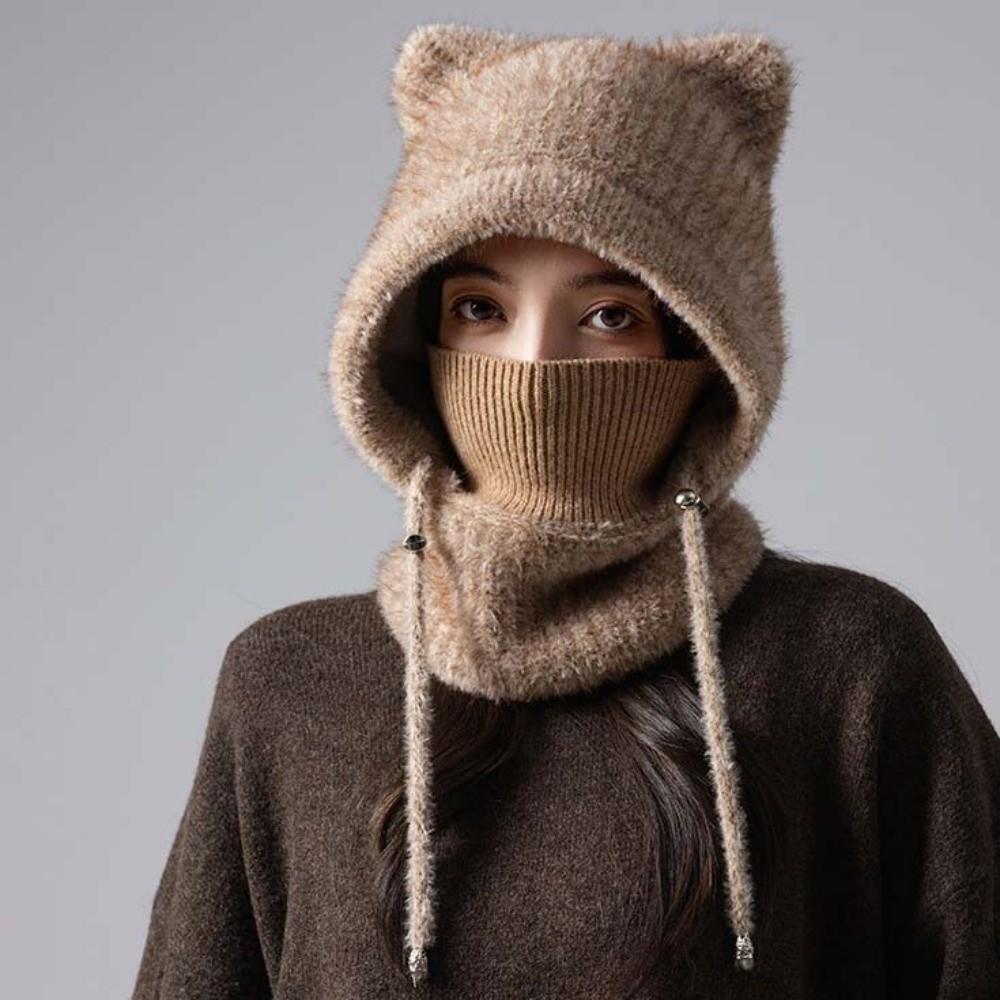 Windproof Hooded Scarf Hat Thickened Mask Neck Warmer Japanese Style Cap Cat Ears Beanie Travel