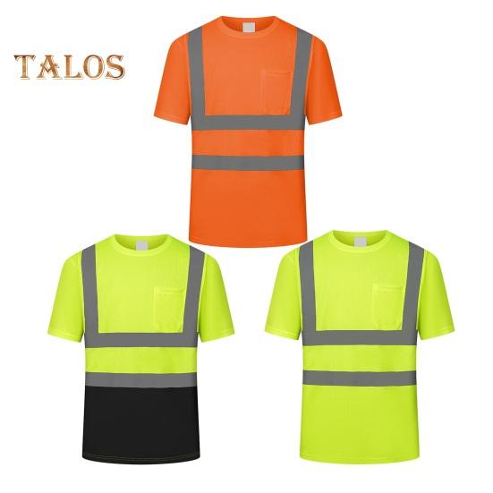 Мужская светоотражающая одежда с коротким рукавом и круглым вырезом, светоотражающая футболка с сетчатыми вставками, промышленная рабочая одежда