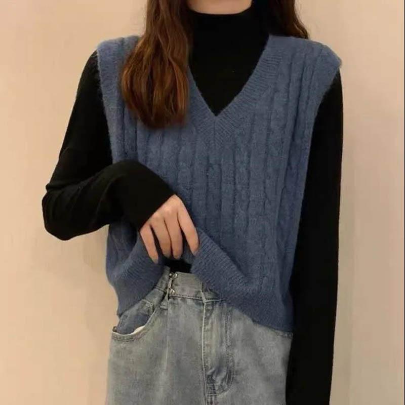 White V-neck Vest Vest Sweater Sweater Spring and Autumn Women Korean Version Loose Short Outer Jacket