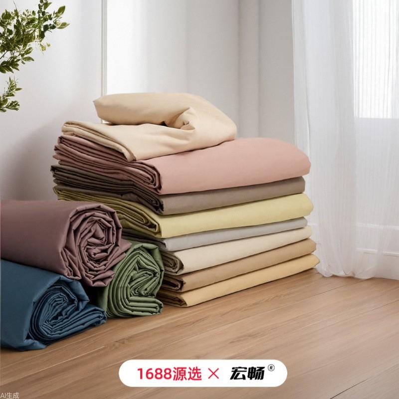 100S Egyptian Long Staple Cotton Bedding Set Pure Color Simple Design All Single Duvet Cover Pillowcase Fitted Sheet