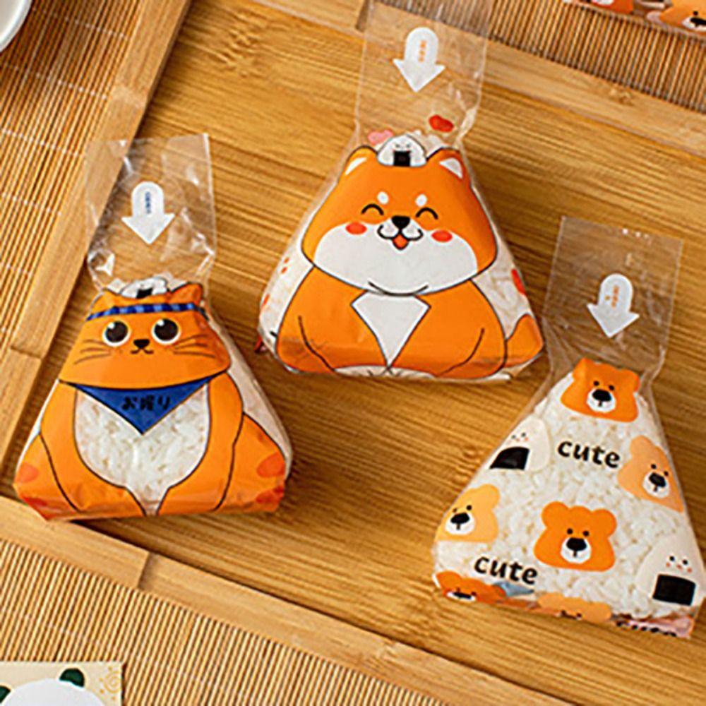 100 шт. Одноразовый треугольный пакет для упаковки рисовых шариков Прозрачный с мультяшным узором Обертка для рисовых шариков Японская DIY сумка для суши Бизнес