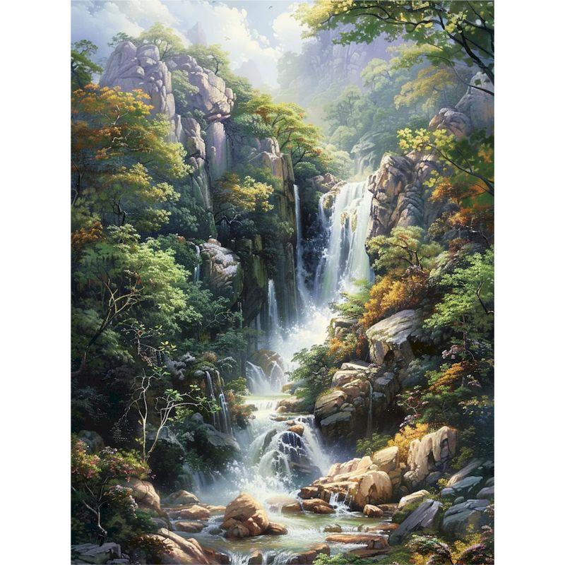 Алмазная картина Лесной водопад Пейзаж Вышивка крестом Мозаика Картина со стразами Вышивка Домашний декор