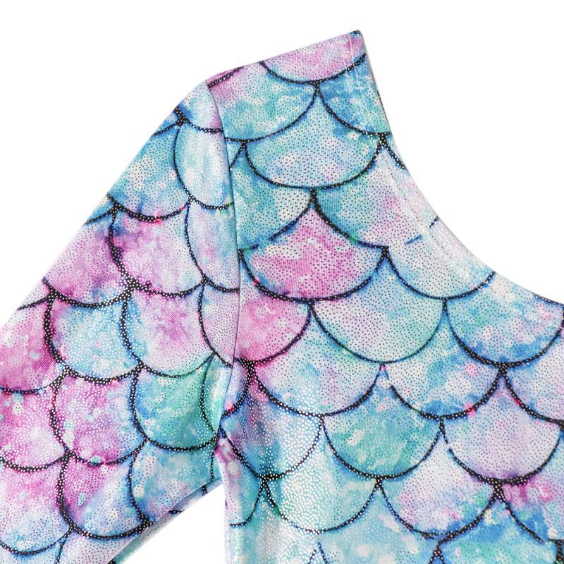 Детская танцевальная одежда, балетный костюм с принтом рыбьей чешуи, цельный купальник с длинными рукавами