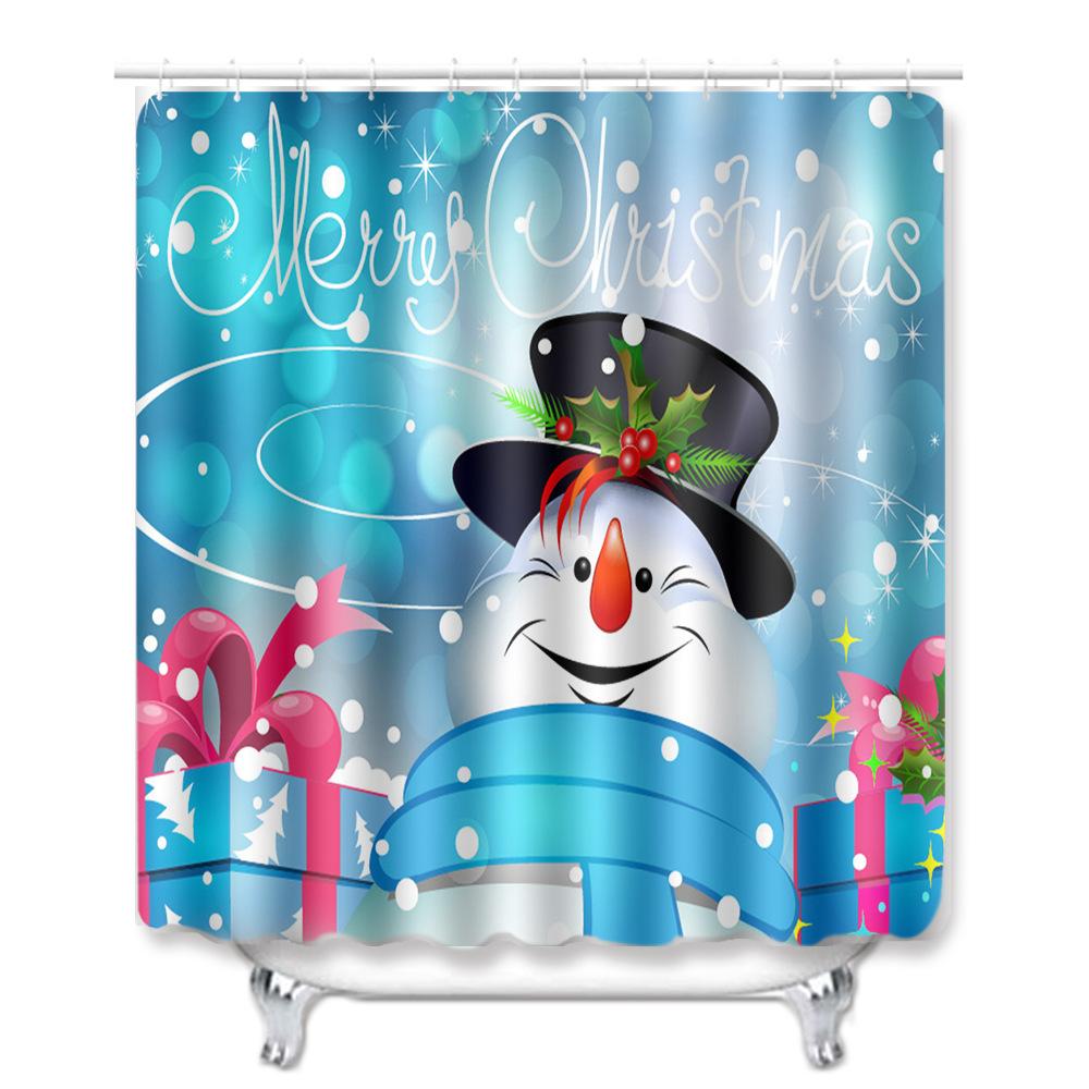 Christmas Waterproof Shower Curtain Four-Piece Floor Mat Combination Set Household Door Mat Bedroom Living Room Carpet
