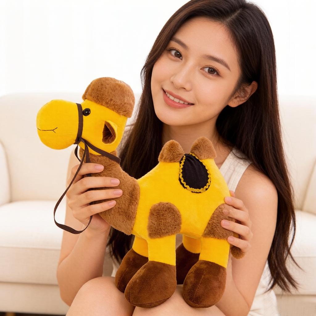 30Cm Yellow Two-Humped Camel Plush Toy Desert Standing Cartoon Animal Plushie Home Decor Man Gift