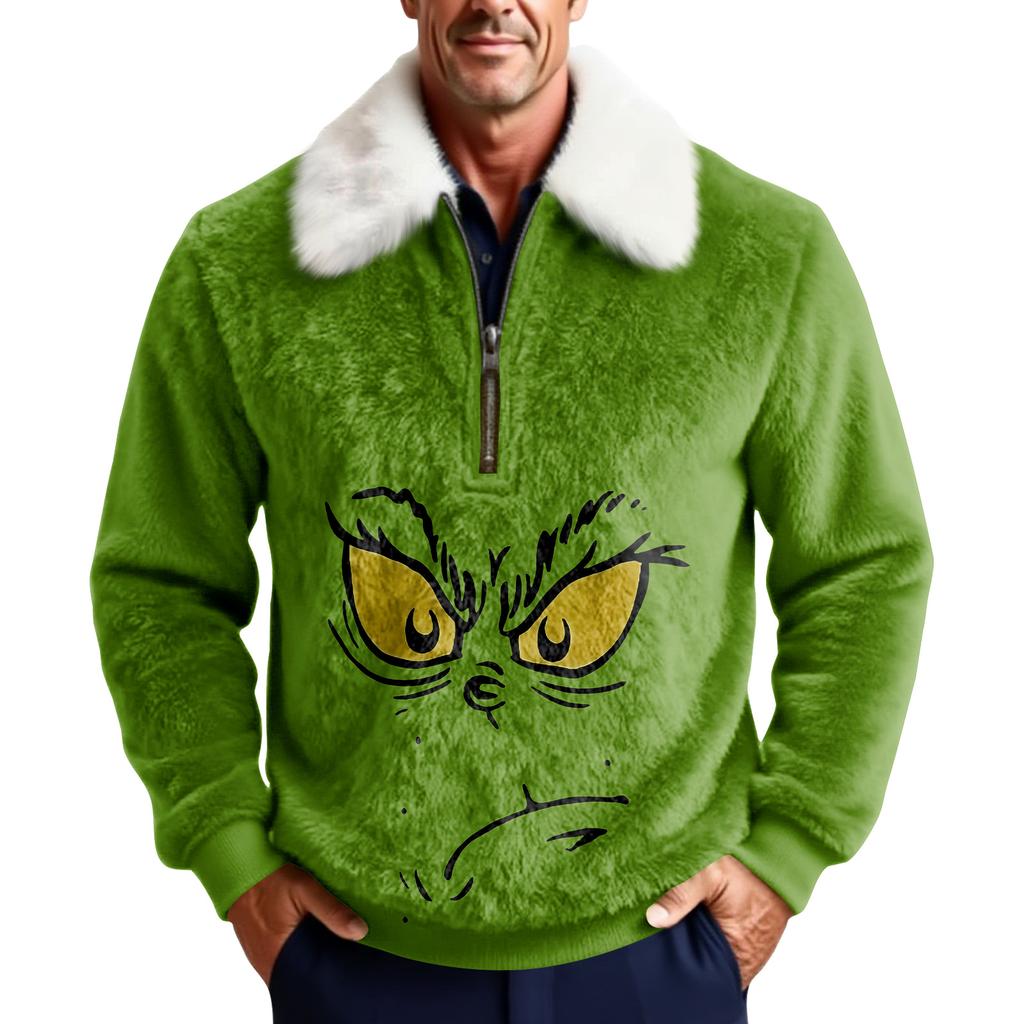 Мужской флисовый свитшот с рождественским принтом и воротником-стойкой