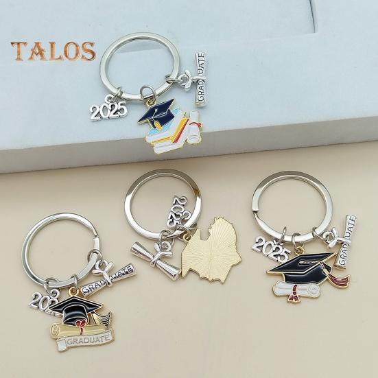 Брелок для ключей в виде выпускной шапки, прочный металлический, класс 2025 года, выпускной бакалавр, шляпа, брелок, держатель, сумка, рюкзак, подвесное украшение