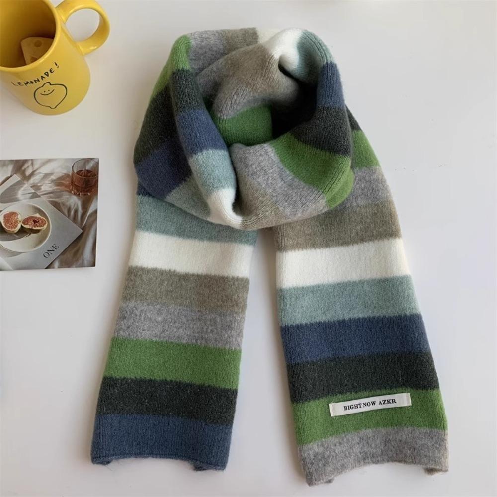 Keep Warm Women's Scarves Rainbow Stripes Knitted Scarves New Short Scarf Winter