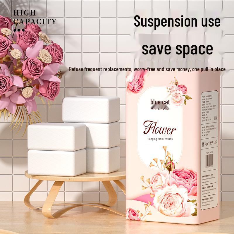 Blue Cat Facial Tissue Wall-Mounted Pack - Economical Hanging Toilet Paper & Hand Wipes