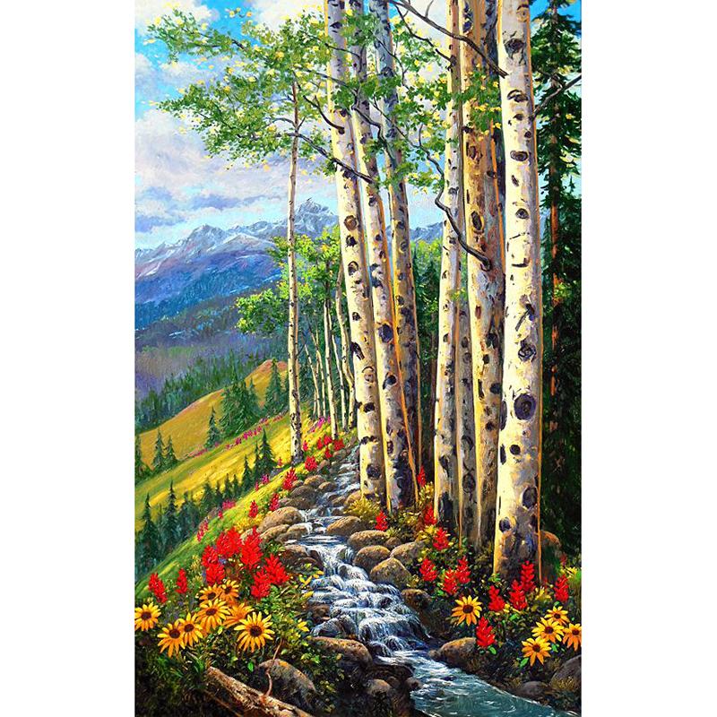 DIY 5D Diamond Painting Forest Creek Full Round Drill Scenic Diamond Embroidery Cross Stitch Mosaic Kits Wall Art Home Decor