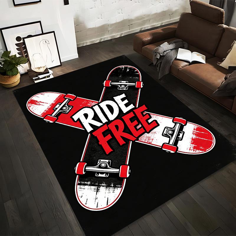 Ride Free Skateboard Design Black Carpet for Living Room Decor Suitable for use as an anti-slip for living room bedroom sofas