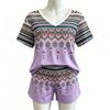 Summer Fashion Ethnic Geometric Patterns Printed V Neck Short Sleeved T-Shirt And Shorts Set Women's and Men's T-shirt Shorts Set