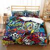 Hippie Graffiti Duvet Cover Set King Queen Size For Kids Boys Youth Polyester Comforter Cover Modern Street Art Bedspread Cover