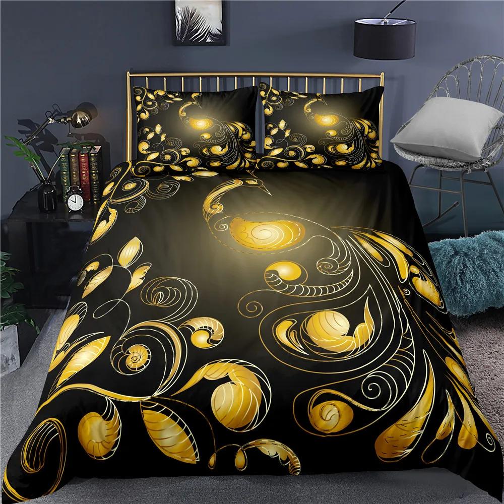 Пододеяльник с павлиньим принтом, декор в виде цветка сливы, комплект постельного белья размера «king size», романтический полиэстеровый пододеяльник с цветочным узором в виде перьев павлина