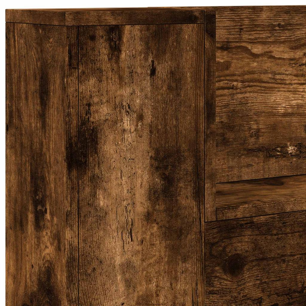 Storage Headboard with LED Lighting Smoked Oak Wood Based Material