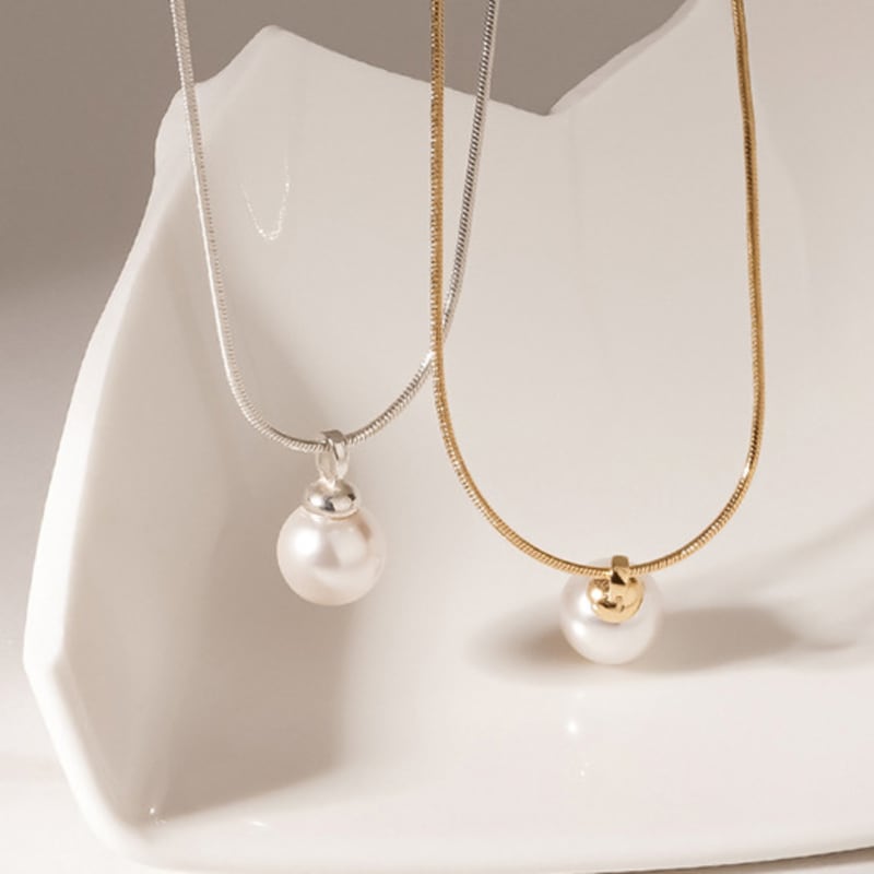 JEWNEL Silver925 Bold Nuclear Pearl Point Chain Necklace (2 colors)