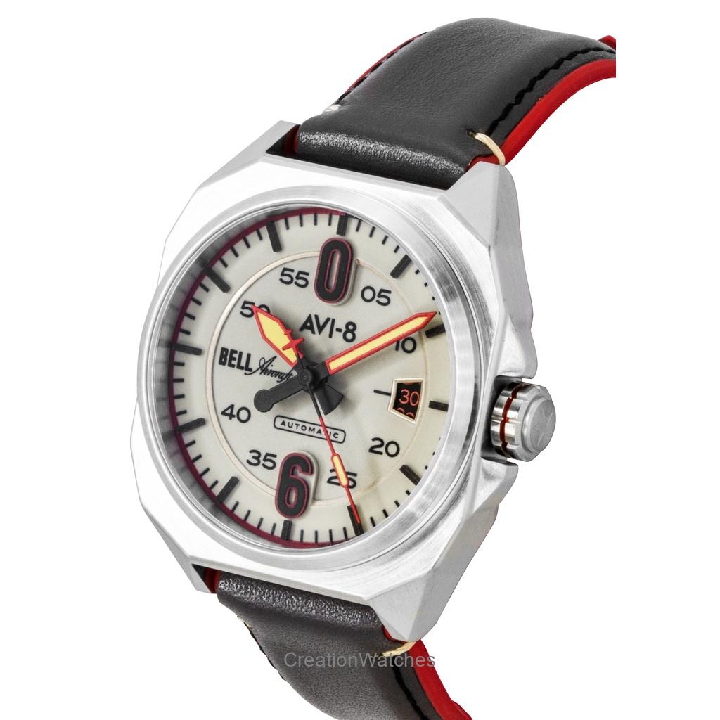 AVI-8 Bell X-1 Machbuster Desert Khaki Кожаный ремешок Светло-серый циферблат Автоматический AV-4115-07 Мужские часы
