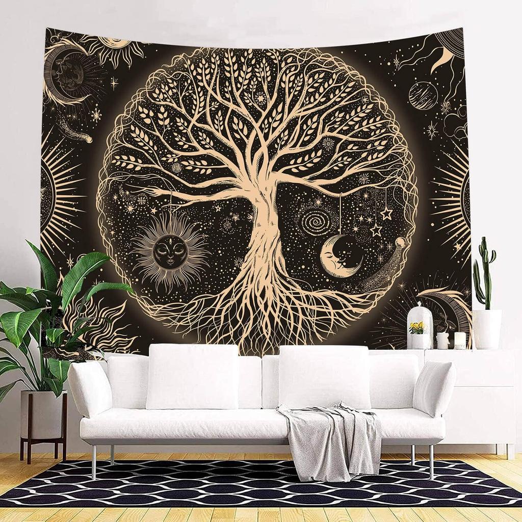 FORATER Tree of Life Tapestry Wall Hanging Sun Moon Stars Tapestries Aesthetic Galaxy Wall Tapestry Nature Home Decorati