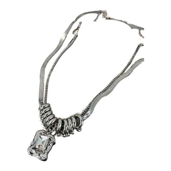 Женское ожерелье, двухслойное индивидуальное круглое кольцо, змеиная кость, крутой черный искусственный кристалл, квадратная ключица