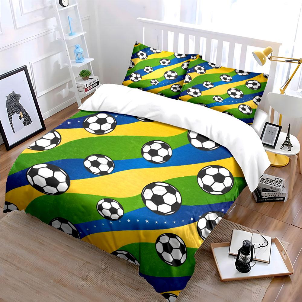 Soccer-Themed Set For Sports Fans Kid'S And Adults' Bedroom Decor, Exquisite Three-Piece Bedding Set Gift