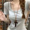 Unisex Design Rope Choker Chain Blessing Hanging Ornaments Wooden Cross Pendant  Gift