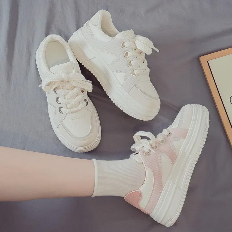 Весенние женские белые туфли Dad Shoes на толстой подошве 2025 года — дышащие, увеличивающие рост, универсальные кроссовки для весны и осени