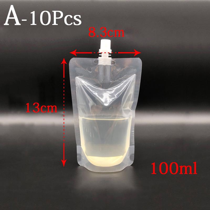 10pcs Transparent Nozzle Bag Spouted Drink Beverage Packaging Pouch For Camping Outdoor Spouted Liquid Packaging Storage JoomZL