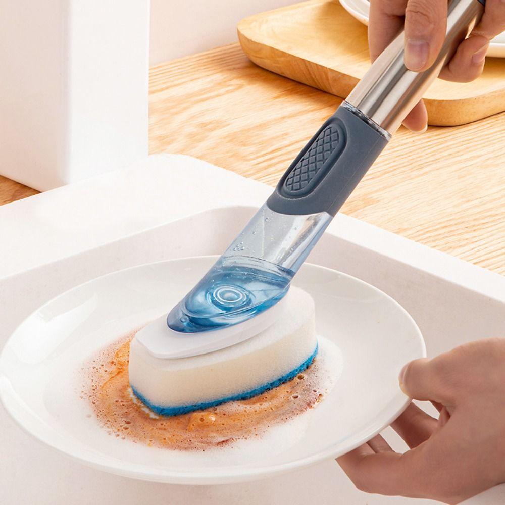 Liquid Dispenser Kitchen Cleaning Brush Removable Sponge Dish Cleaning Brush  Household Tools