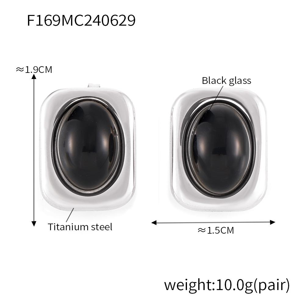Серьги из титановой стали с золотым покрытием и инкрустацией из черного стекла
