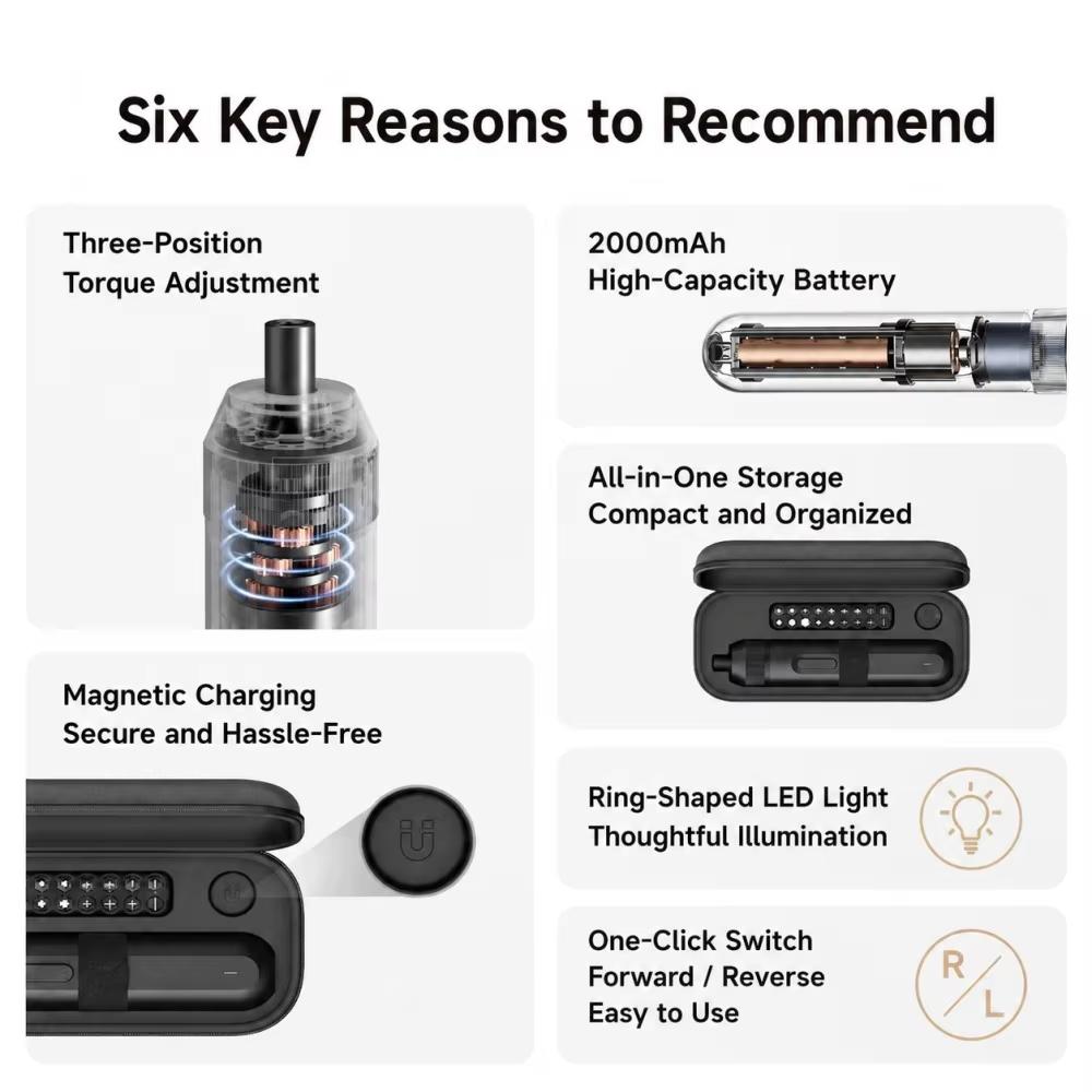 NEW MIJIA Electric Straight Handle Screwdriver 4N·m Max Torque 2000mAh Rechargeable Battery LED Lighting 18pcs Magnetic Bits for Home DIY