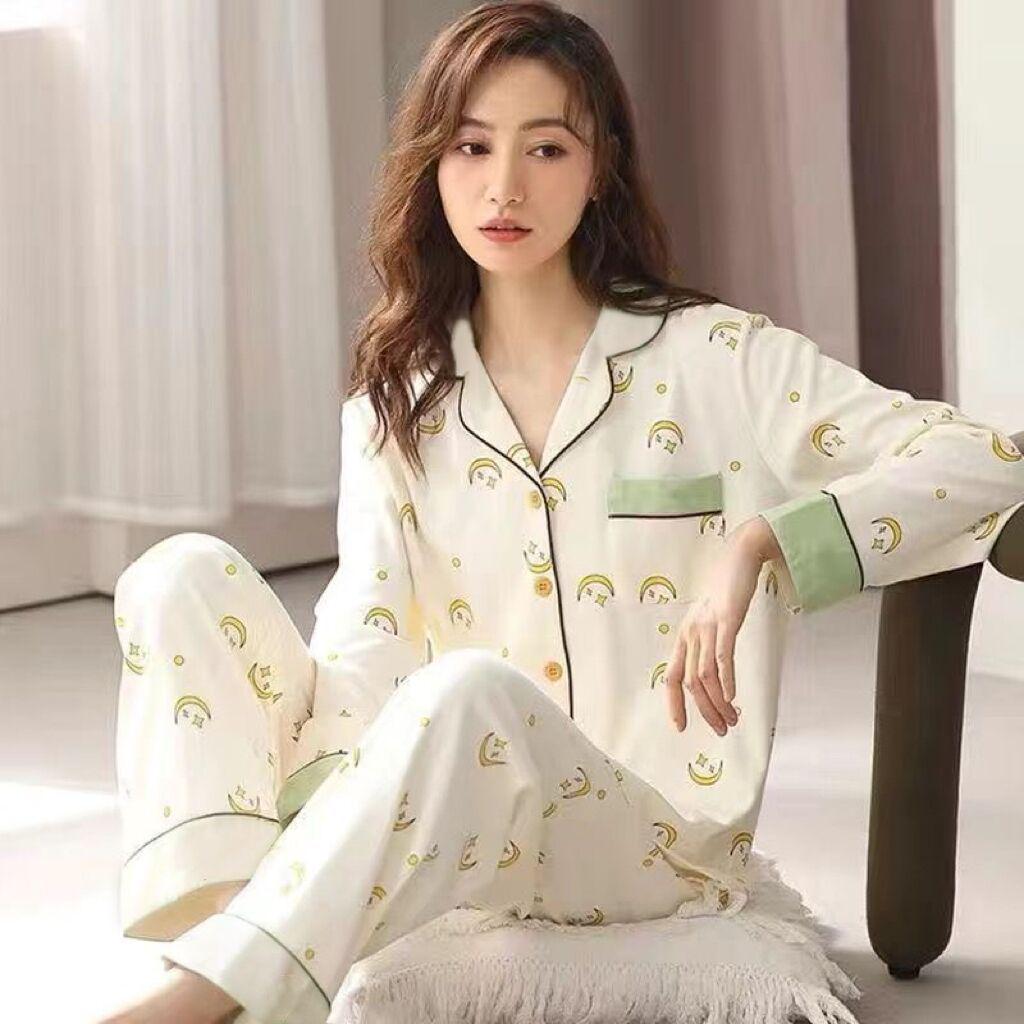 Women's Cotton Pajamas: Loose Fit Long Sleeve, Spring/Autumn Thin Style, Wear Indoors or Out