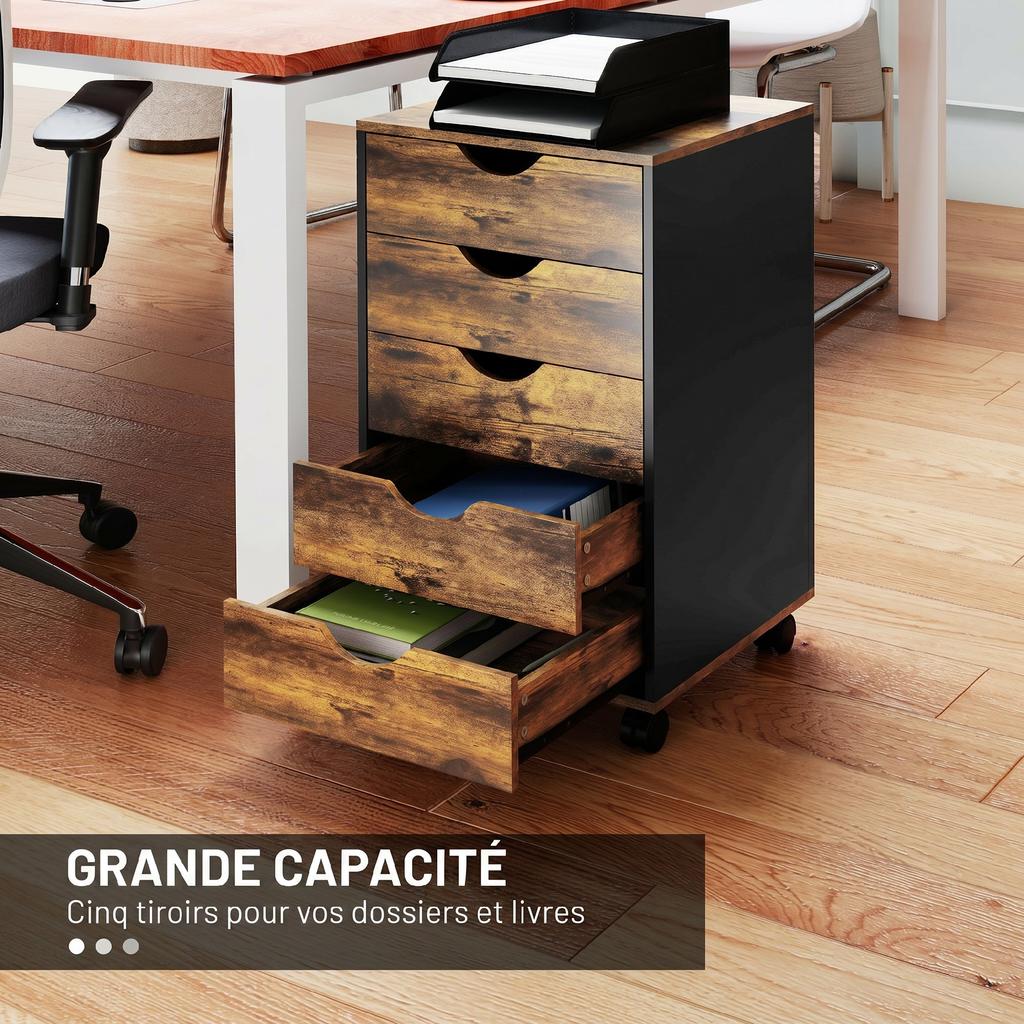 Mobile Office Pedestal, 5 Drawers, Wood, 40 x 40 x 67 cm, Brown