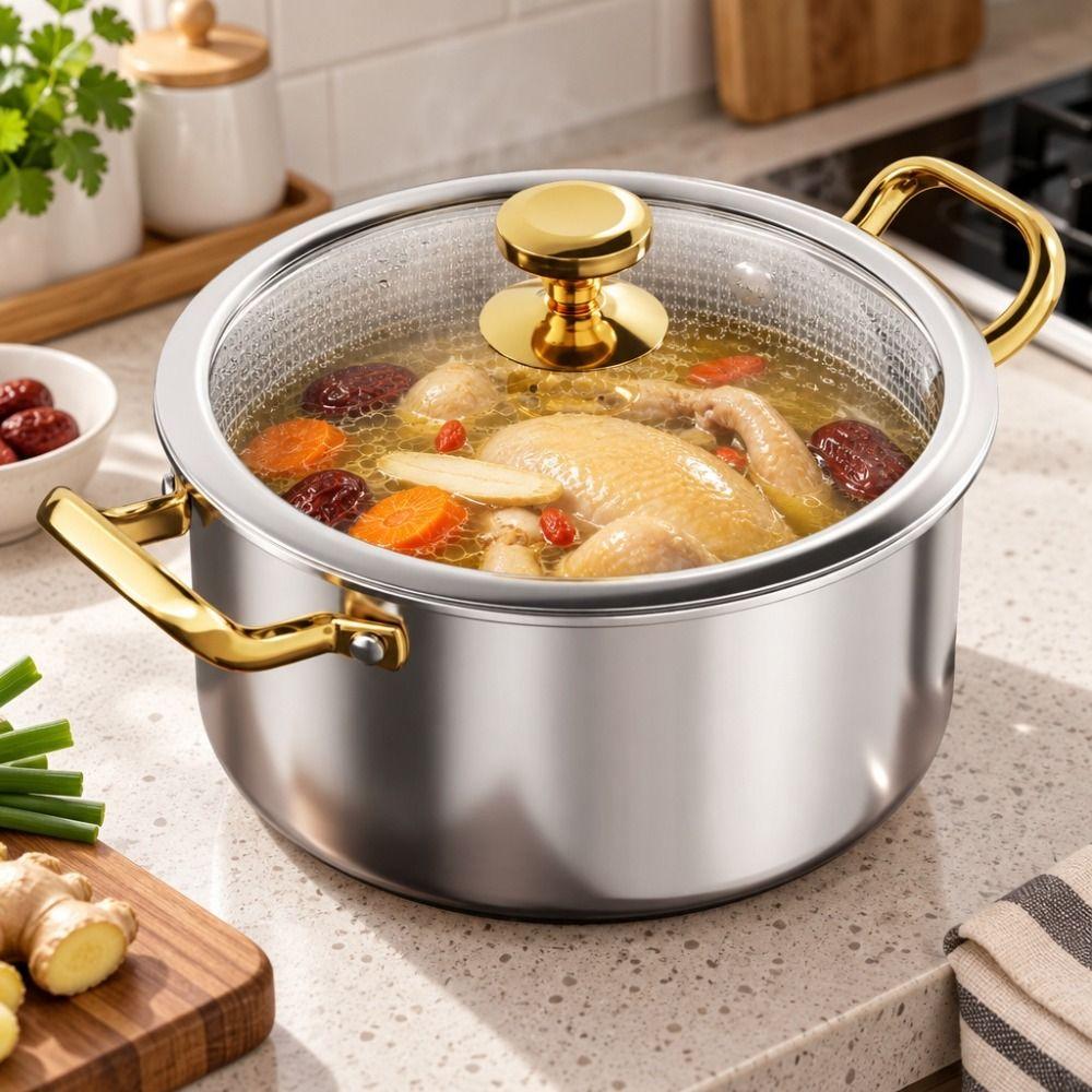 with Glass Lid Non-stick Pot Honeycomb Bottom Slow Cooker Induction Cooker