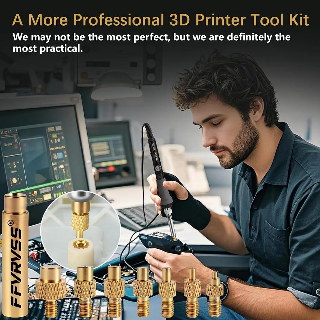 Heat Set Insert Tool 7X Soldering Tips for M2 M2.5 M3 M4 M5 M6 M8 Threaded Inserts with 900M T18 Soldering Iron Adapter Premium Clear Storage Cas
