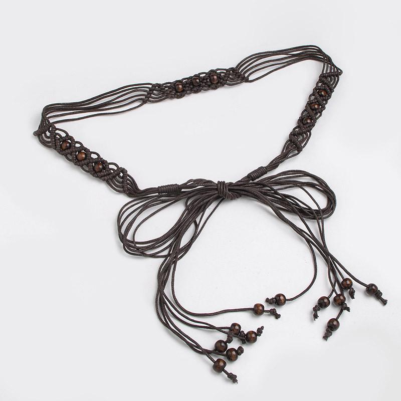 Bohemian Waist Rope Belt With Wooden Beads For Casual Summer Dresses And Vacation Wear