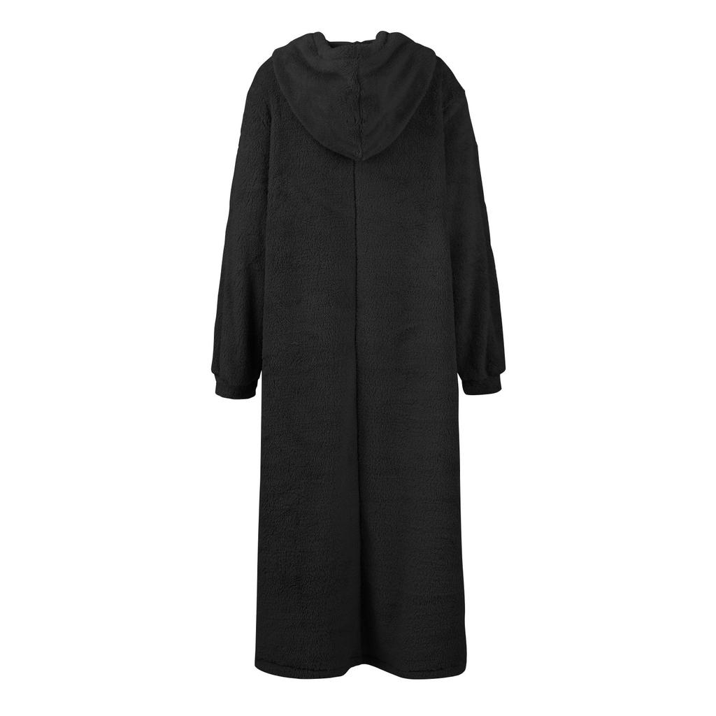 Women's Casual Round Neck Long Sleeved Pullover Loose Wool Hooded Long Sleeved Dress