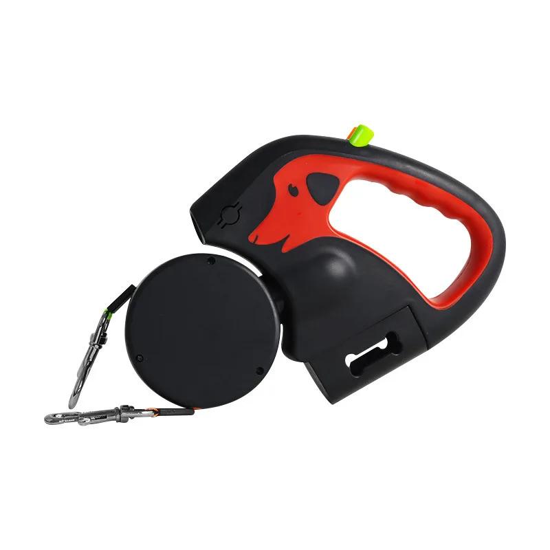 Поводок с двумя поводками "Один для двоих", Автоматический телескопический поводок с USB-зарядкой, Веревка для выгула собак со светом, Цепь для кошек и собак на открытом воздухе.