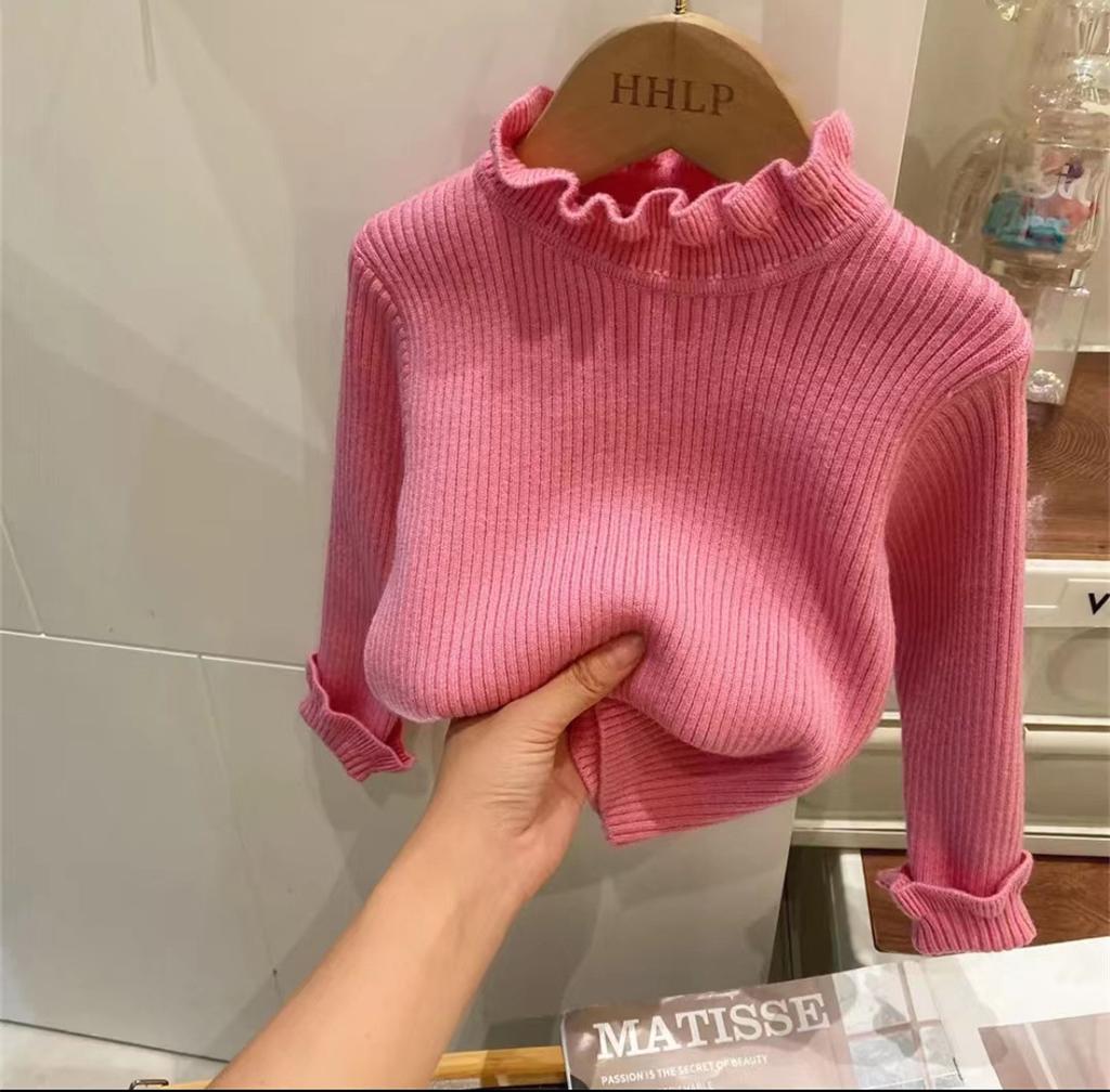 Kids Rib Sweater Girl T-Shirt Long Sleeve Children Turtleneck Knitted Sweater Bottoming Shirt Tops Clothes for Baby
