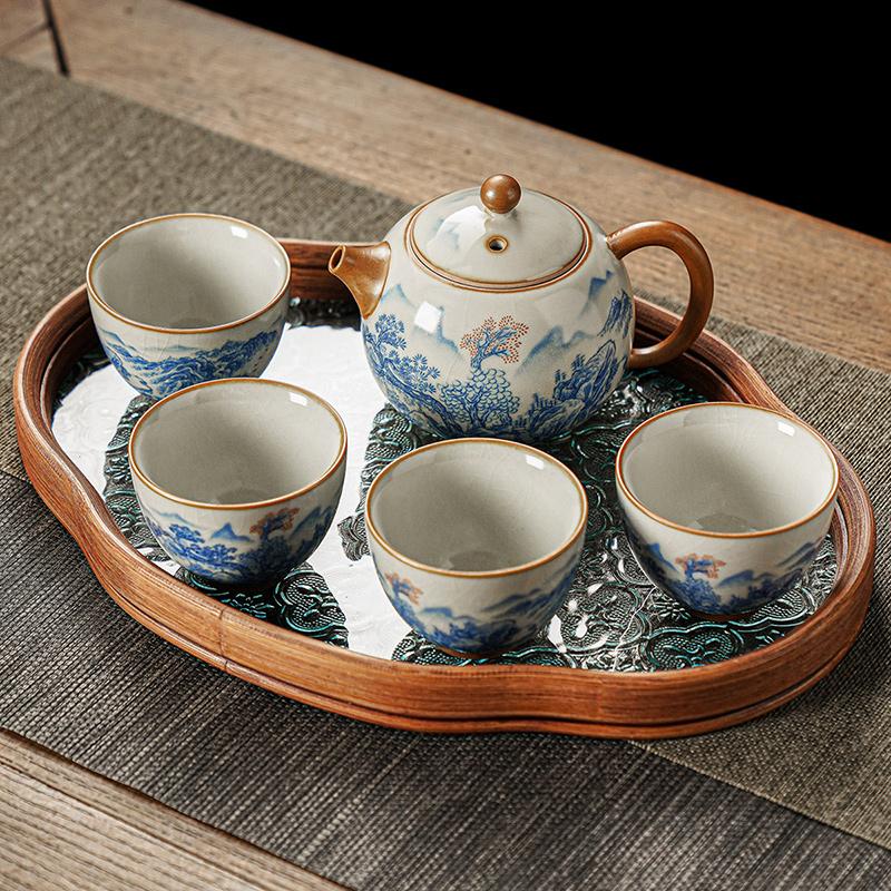 Huang Ru Kiln Retro Teapot Landscape Ceramic Teaware Simplicity Small Household Light Luxury High-end Kung Fu Tea Cup Tea Tray